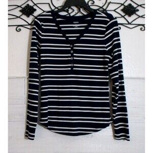 Sonoma Knit Top Women's Size L Blue Striped Long Sleeve V Neck